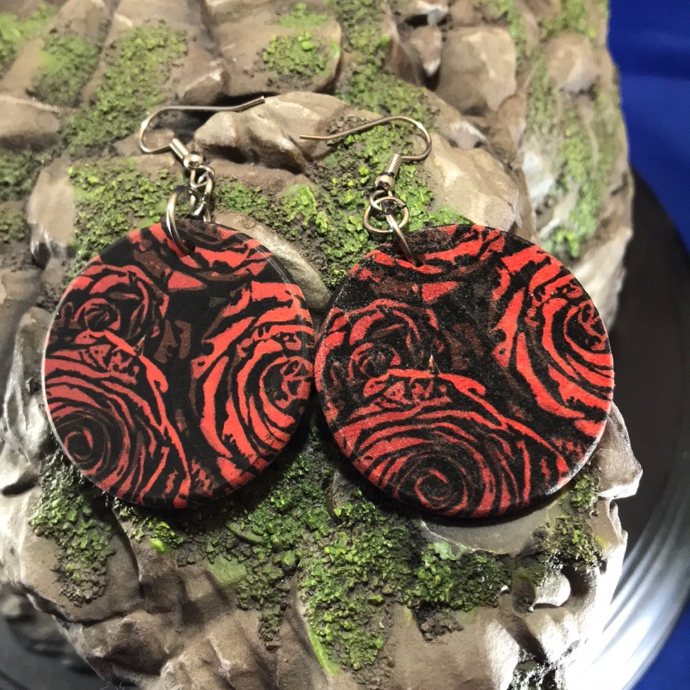Wooden earrings - hand printed